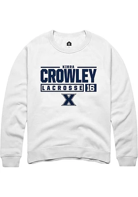 Kirra Crowley  Rally Xavier Musketeers Mens White NIL Stacked Box Long Sleeve Crew Sweatshirt