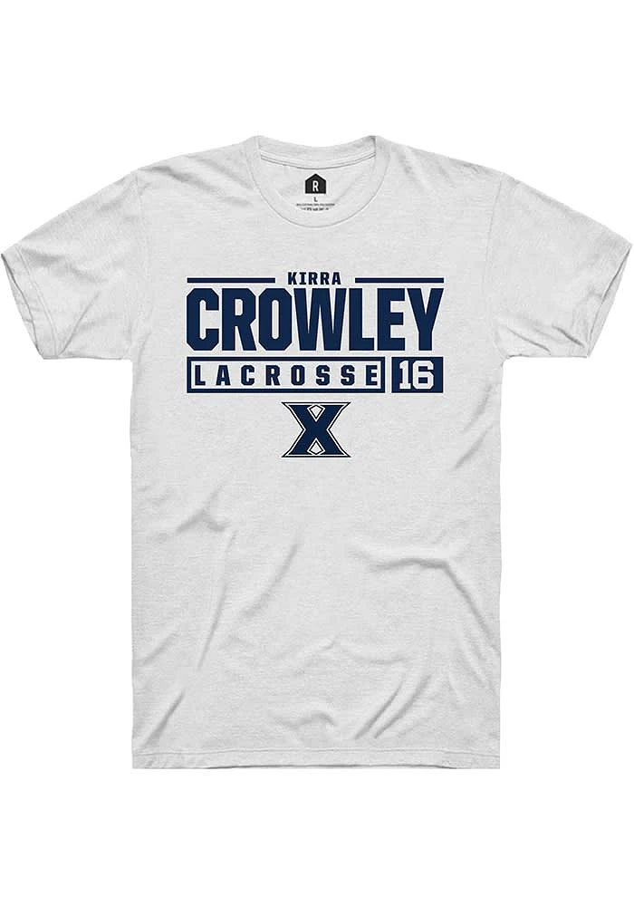 Kirra Crowley  Xavier Musketeers White Rally NIL Stacked Box Short Sleeve T Shirt