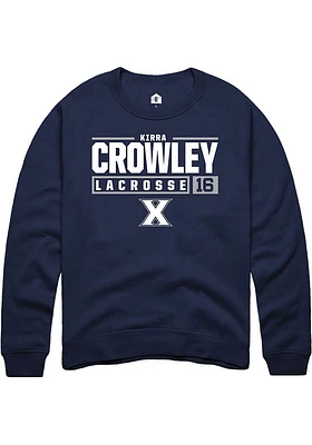 Kirra Crowley  Rally Xavier Musketeers Mens Navy Blue NIL Stacked Box Long Sleeve Crew Sweatshir..