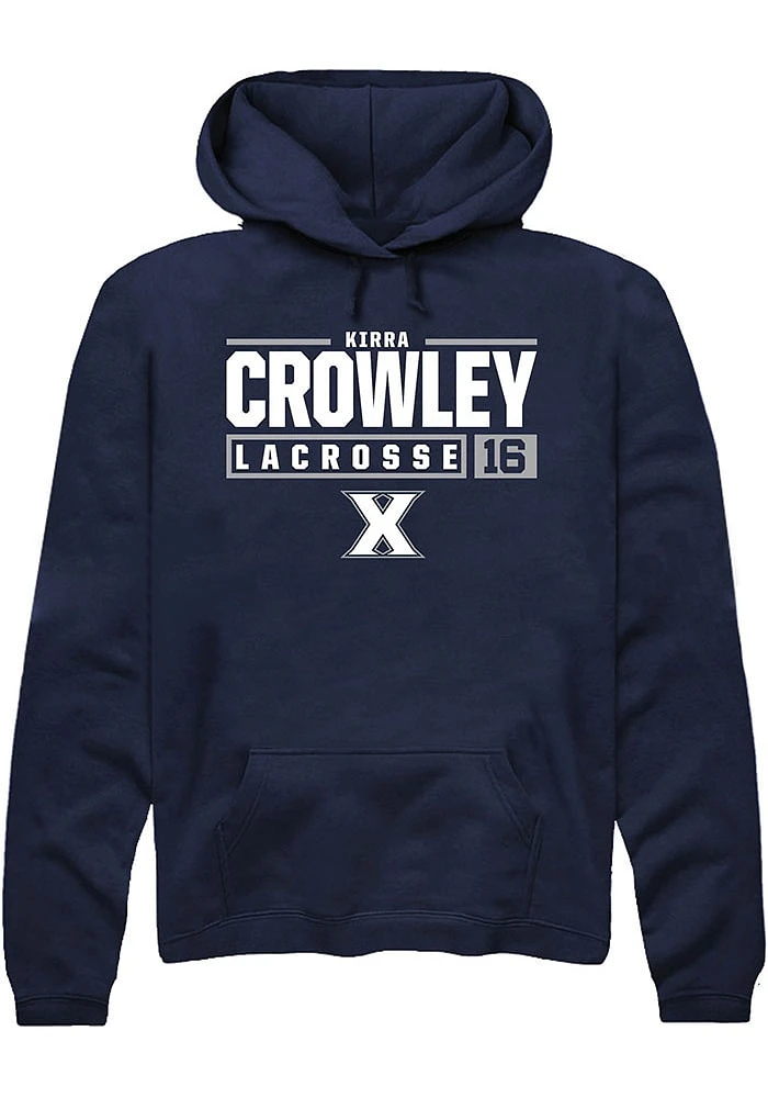 Kirra Crowley  Rally Xavier Musketeers Mens Navy Blue NIL Stacked Box Long Sleeve Hoodie