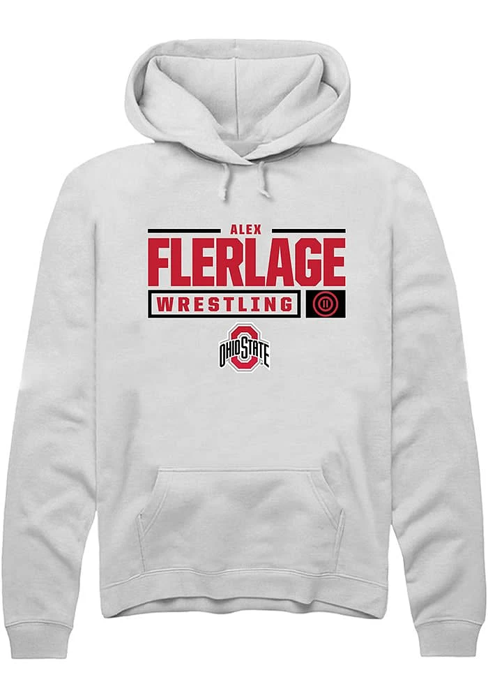 Alex Flerlage Rally Ohio State Buckeyes Mens NIL Stacked Box Long Sleeve Hoodie