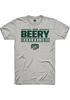 Adam Beery  Ohio Bobcats Ash Rally NIL Stacked Box Short Sleeve T Shirt