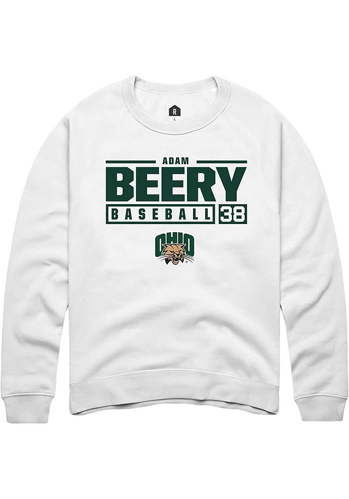 Adam Beery Rally Ohio Bobcats Mens NIL Stacked Box Long Sleeve Crew Sweatshirt