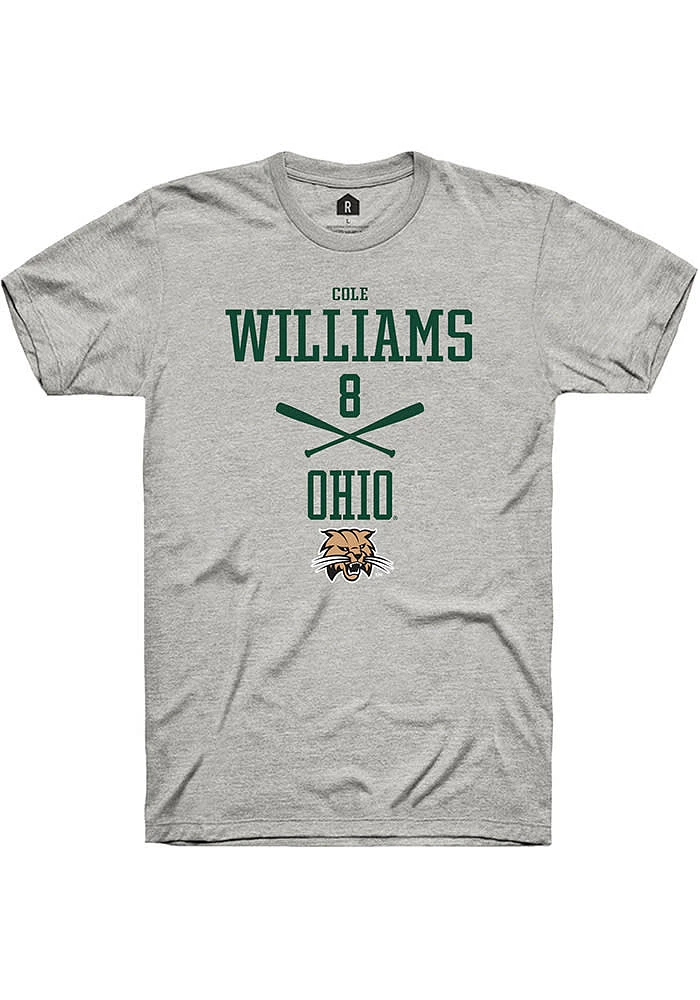 Cole Williams  Ohio Bobcats Ash Rally NIL Sport Icon Short Sleeve T Shirt