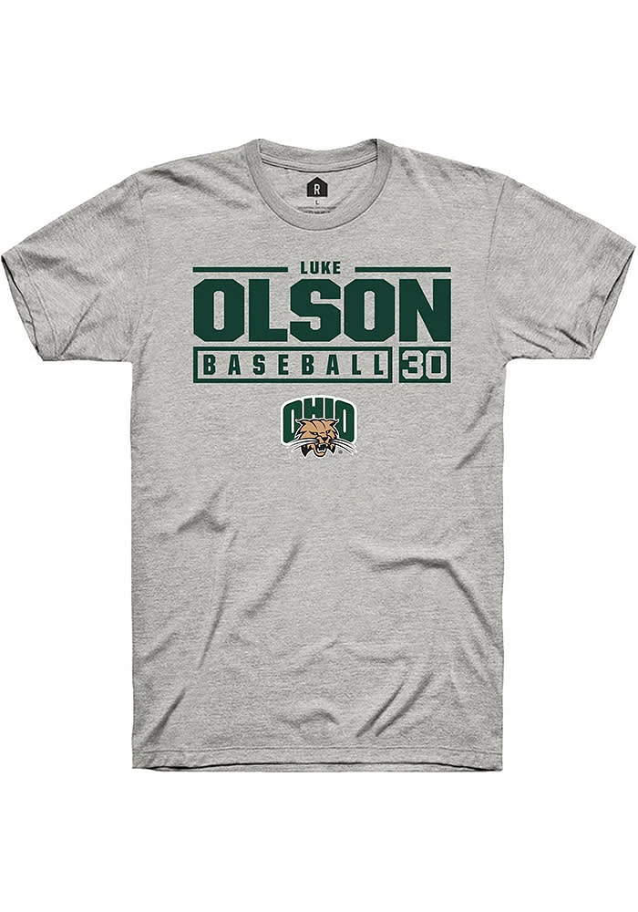 Luke Olson  Ohio Bobcats Ash Rally NIL Stacked Box Short Sleeve T Shirt