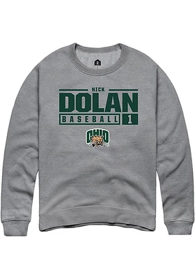 Nick Dolan Rally Ohio Bobcats Mens NIL Stacked Box Long Sleeve Crew Sweatshirt