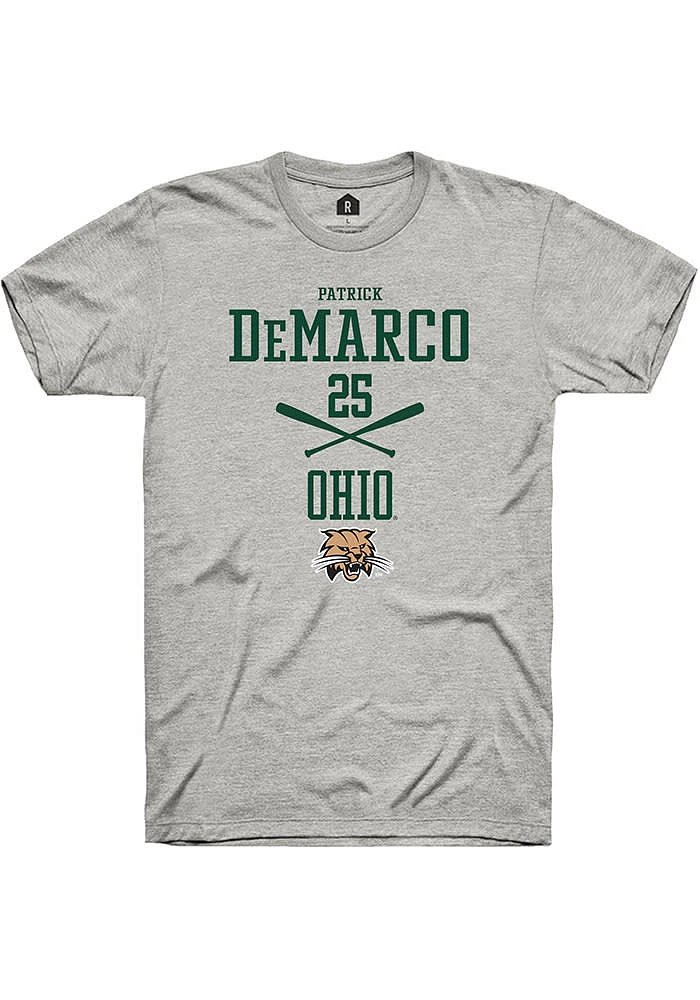 Patrick DeMarco  Ohio Bobcats Ash Rally NIL Sport Icon Short Sleeve T Shirt