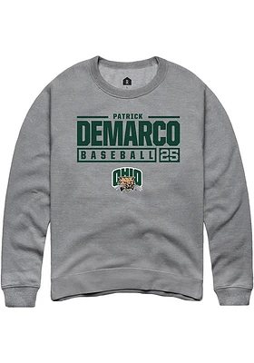 Patrick DeMarco  Rally Ohio Bobcats Mens Graphite NIL Stacked Box Long Sleeve Crew Sweatshirt