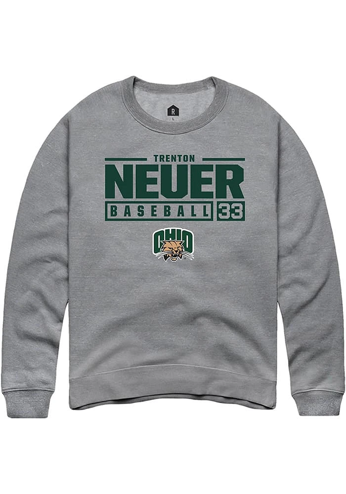 Trenton Neuer  Rally Ohio Bobcats Mens Graphite NIL Stacked Box Long Sleeve Crew Sweatshirt