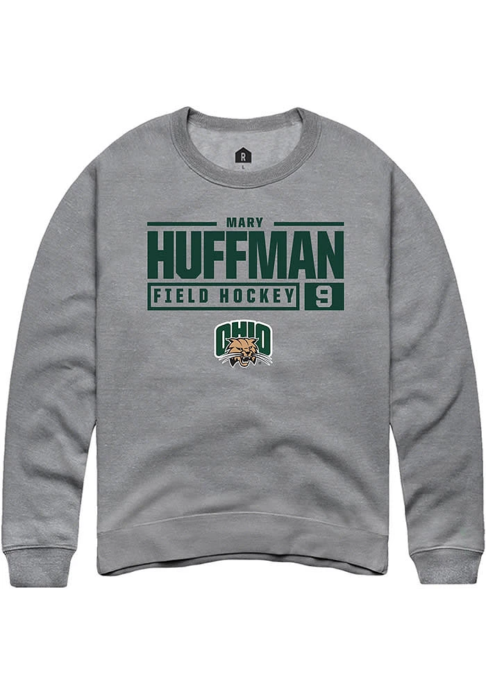 Mary Huffman  Rally Ohio Bobcats Mens Graphite NIL Stacked Box Long Sleeve Crew Sweatshirt