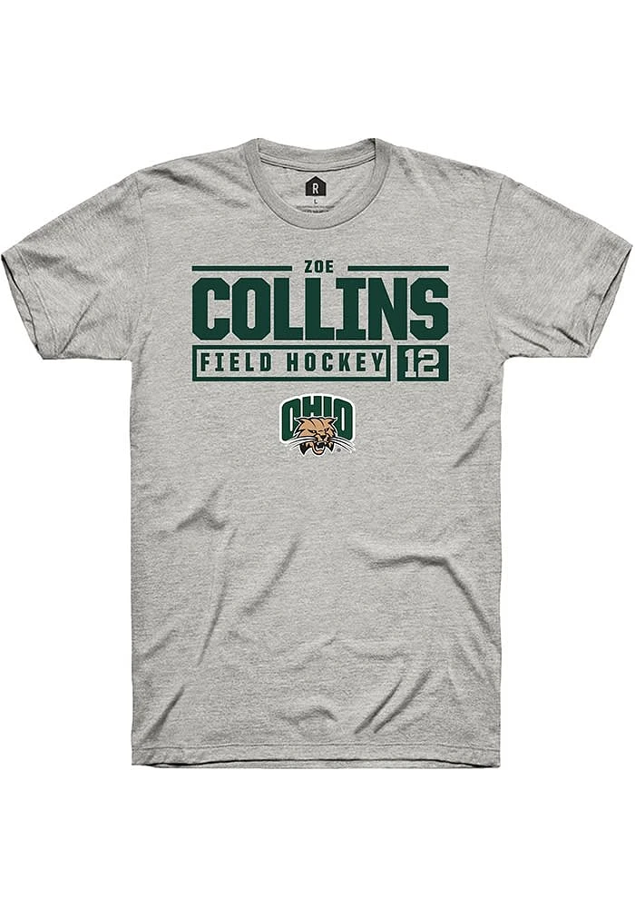Zoe Collins Ohio Bobcats Ash Rally NIL Stacked Box Short Sleeve T Shirt