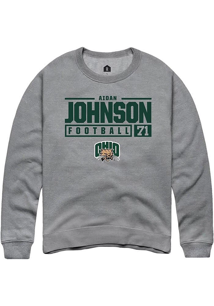 Aidan Johnson  Rally Ohio Bobcats Mens Graphite NIL Stacked Box Long Sleeve Crew Sweatshirt