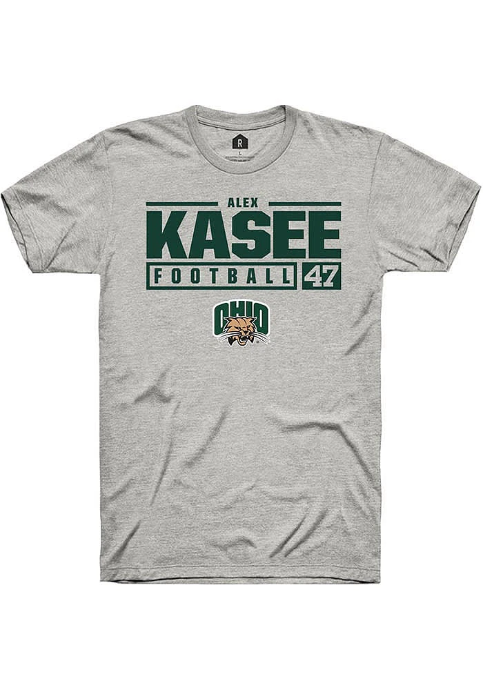 Alex Kasee  Ohio Bobcats Ash Rally NIL Stacked Box Short Sleeve T Shirt