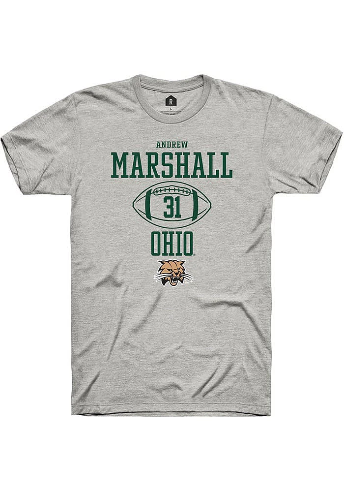 Andrew Marshall  Ohio Bobcats Ash Rally NIL Sport Icon Short Sleeve T Shirt