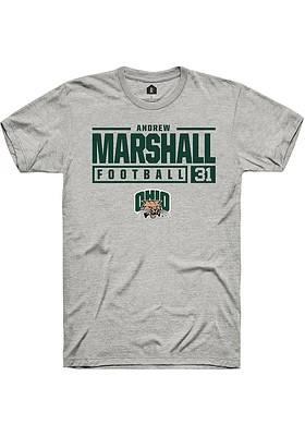 Andrew Marshall  Ohio Bobcats Ash Rally NIL Stacked Box Short Sleeve T Shirt