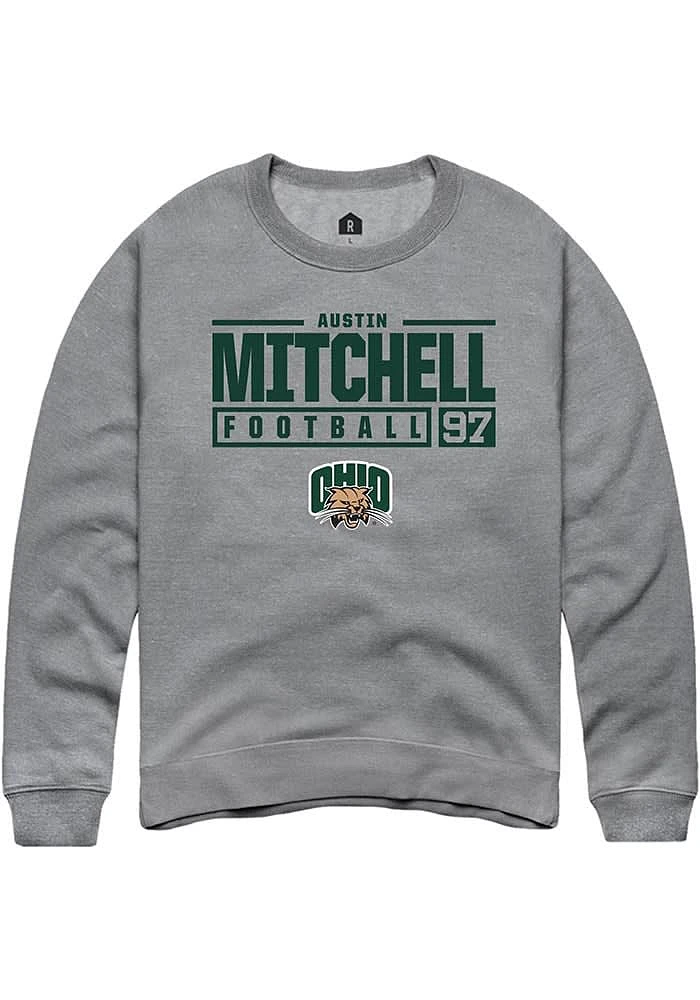 Austin Mitchell  Rally Ohio Bobcats Mens Graphite NIL Stacked Box Long Sleeve Crew Sweatshirt