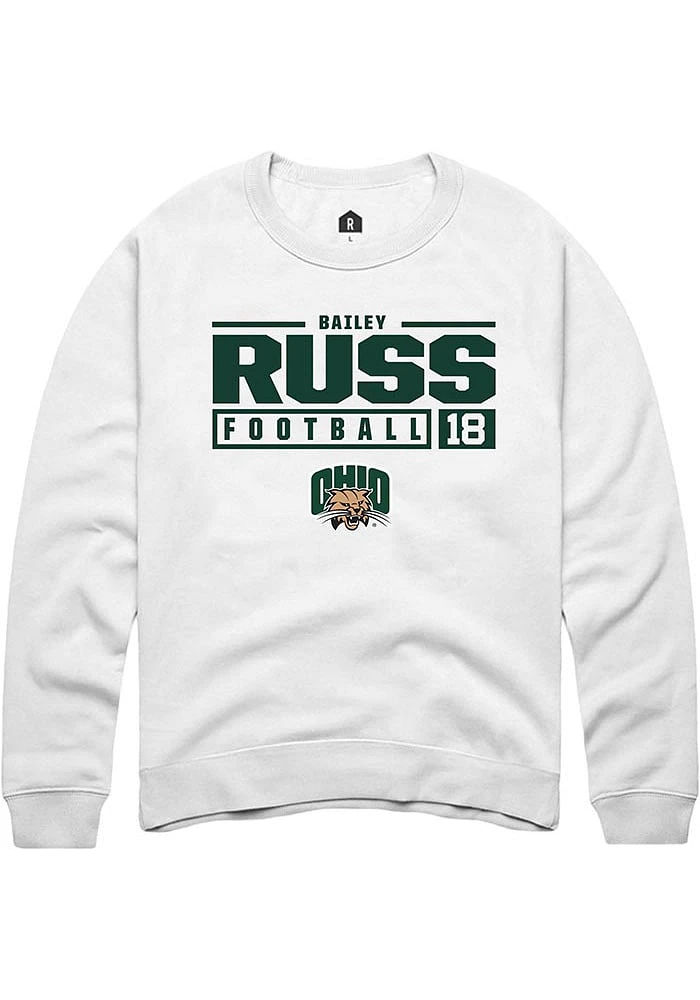 Bailey Russ Rally Ohio Bobcats Mens NIL Stacked Box Long Sleeve Crew Sweatshirt