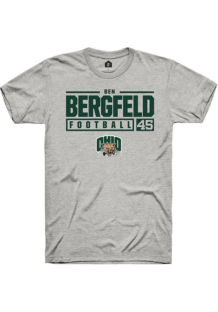 Ben Bergfeld  Ohio Bobcats Ash Rally NIL Stacked Box Short Sleeve T Shirt