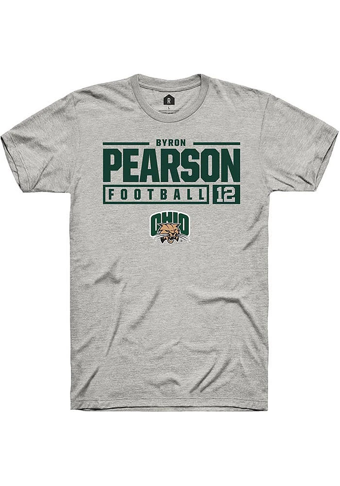 Byron Pearson  Ohio Bobcats Ash Rally NIL Stacked Box Short Sleeve T Shirt