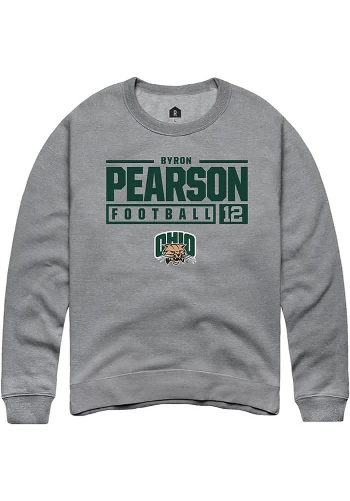 Byron Pearson  Rally Ohio Bobcats Mens Graphite NIL Stacked Box Long Sleeve Crew Sweatshirt