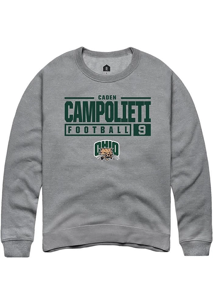 Caden Campolieti  Rally Ohio Bobcats Mens Graphite NIL Stacked Box Long Sleeve Crew Sweatshirt