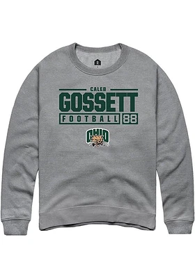 Caleb Gossett  Rally Ohio Bobcats Mens Graphite NIL Stacked Box Long Sleeve Crew Sweatshirt