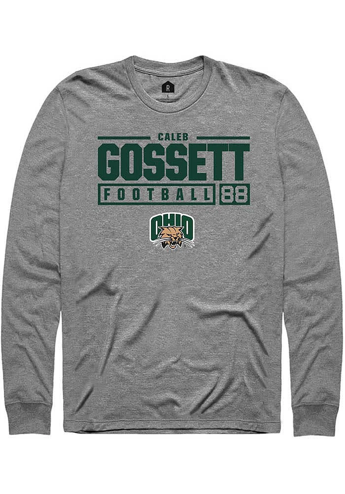 Caleb Gossett  Ohio Bobcats Graphite Rally NIL Stacked Box Long Sleeve T Shirt