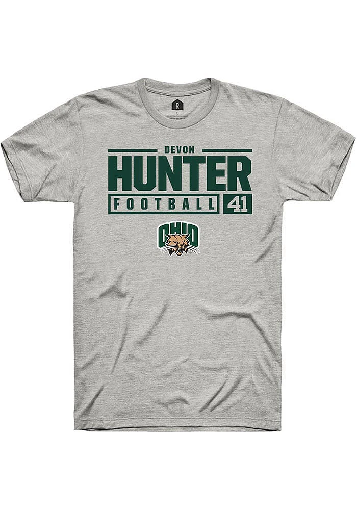 Devon Hunter  Ohio Bobcats Ash Rally NIL Stacked Box Short Sleeve T Shirt