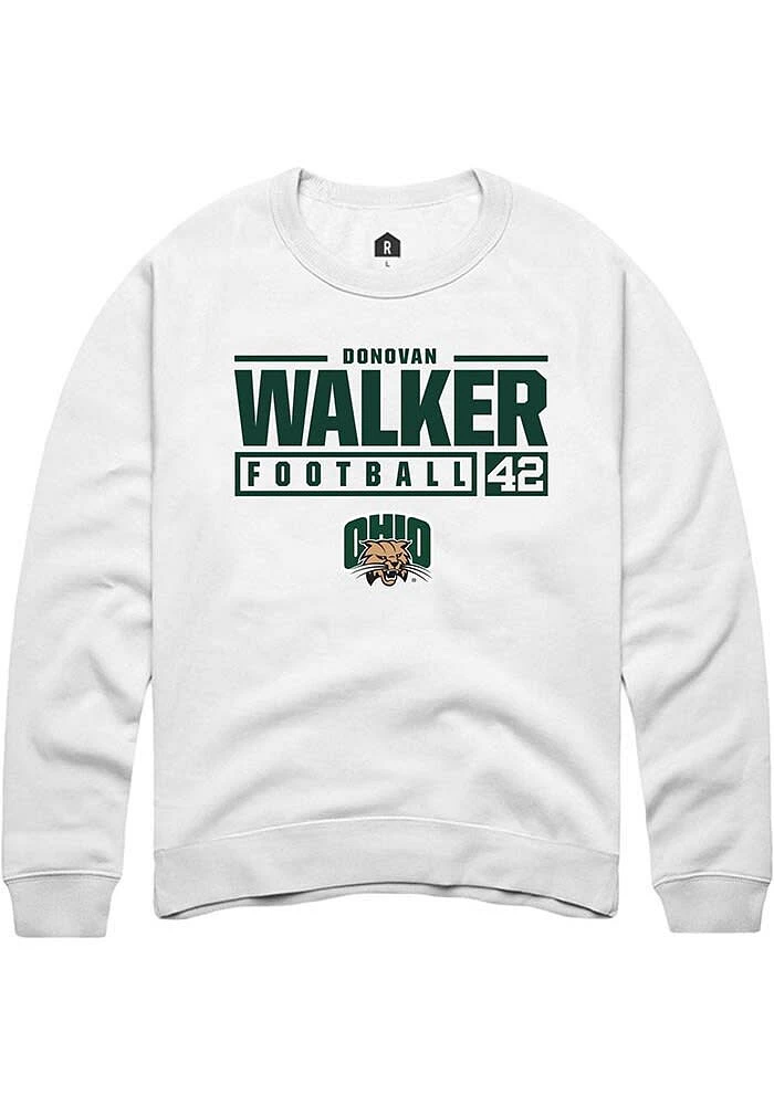 Donovan Walker Rally Ohio Bobcats Mens NIL Stacked Box Long Sleeve Crew Sweatshirt