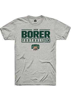 Jack Borer  Ohio Bobcats Ash Rally NIL Stacked Box Short Sleeve T Shirt