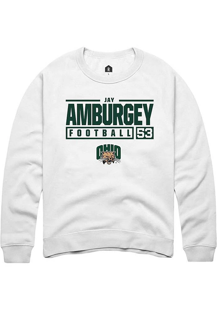 Jay Amburgey Rally Ohio Bobcats Mens NIL Stacked Box Long Sleeve Crew Sweatshirt