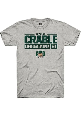 Jayvian Crable  Ohio Bobcats Ash Rally NIL Stacked Box Short Sleeve T Shirt