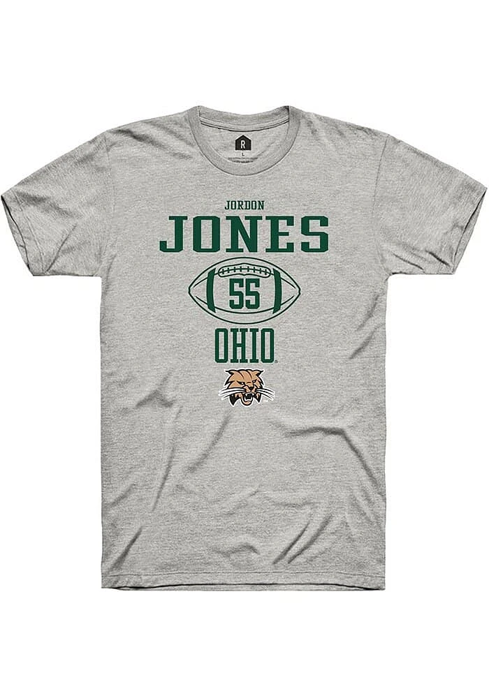 Jordon Jones  Ohio Bobcats Ash Rally NIL Sport Icon Short Sleeve T Shirt