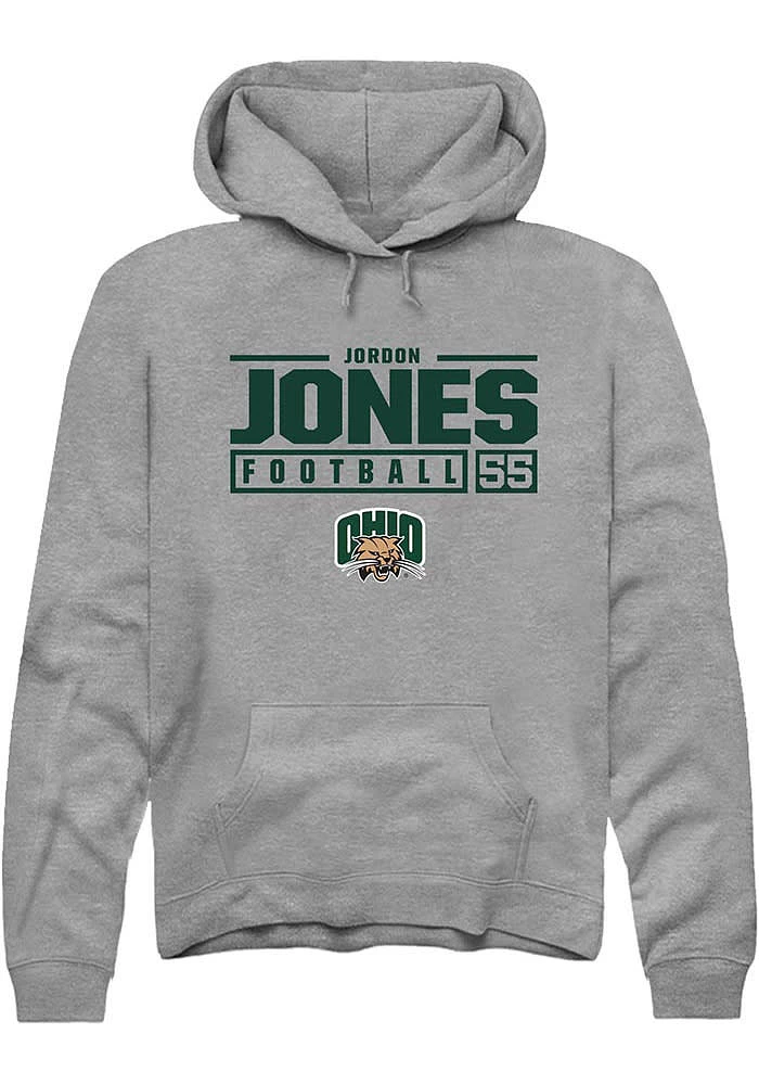 Jordon Jones  Rally Ohio Bobcats Mens Graphite NIL Stacked Box Long Sleeve Hoodie