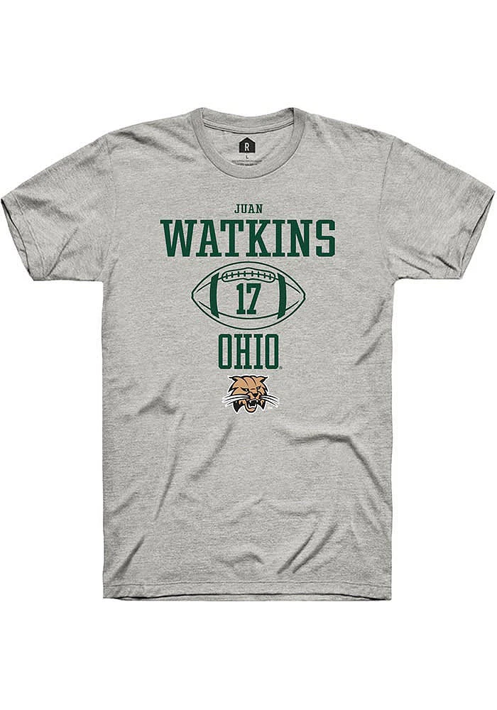 Juan Watkins  Ohio Bobcats Ash Rally NIL Sport Icon Short Sleeve T Shirt