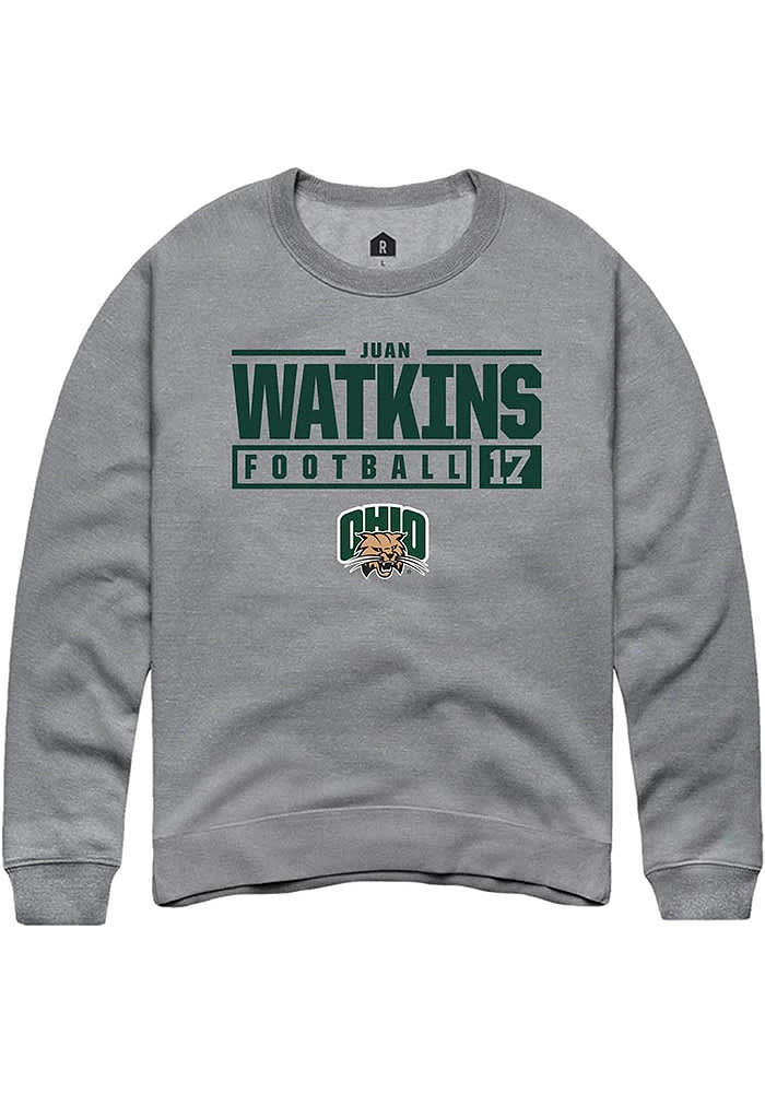 Juan Watkins  Rally Ohio Bobcats Mens Graphite NIL Stacked Box Long Sleeve Crew Sweatshirt