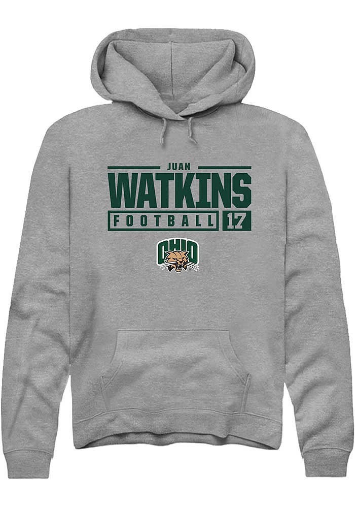 Juan Watkins  Rally Ohio Bobcats Mens Graphite NIL Stacked Box Long Sleeve Hoodie