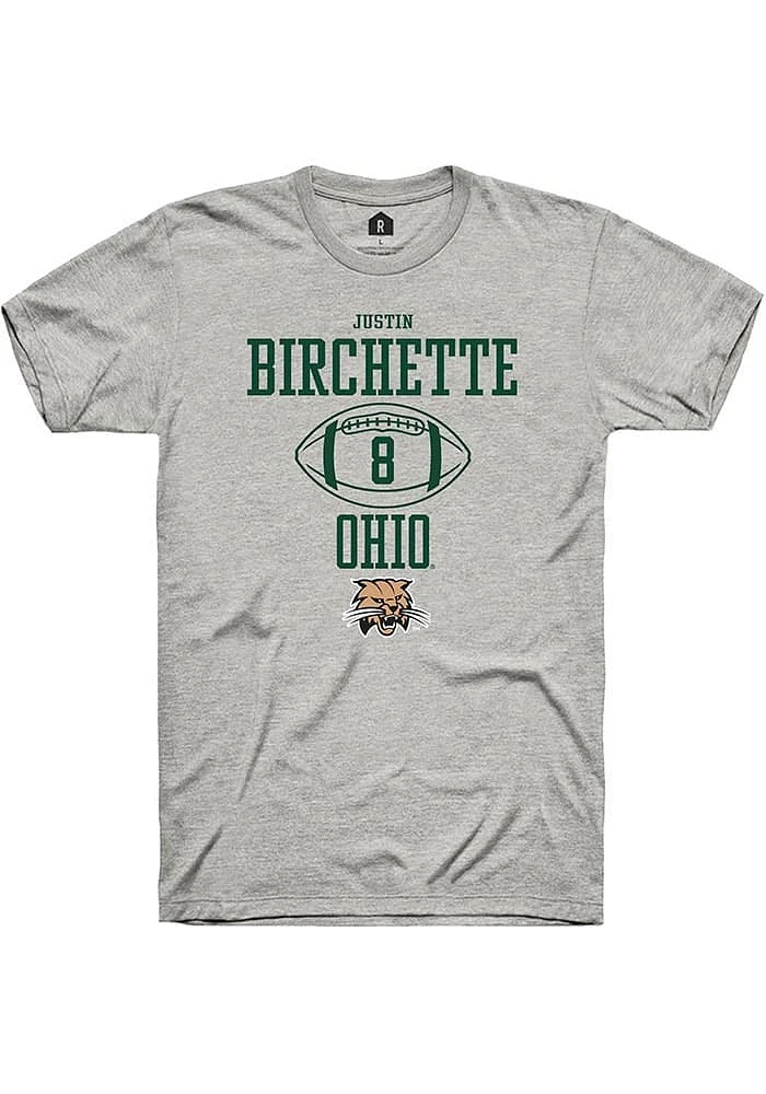 Justin Birchette  Ohio Bobcats Ash Rally NIL Sport Icon Short Sleeve T Shirt