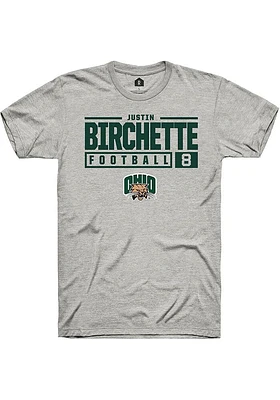 Justin Birchette  Ohio Bobcats Ash Rally NIL Stacked Box Short Sleeve T Shirt