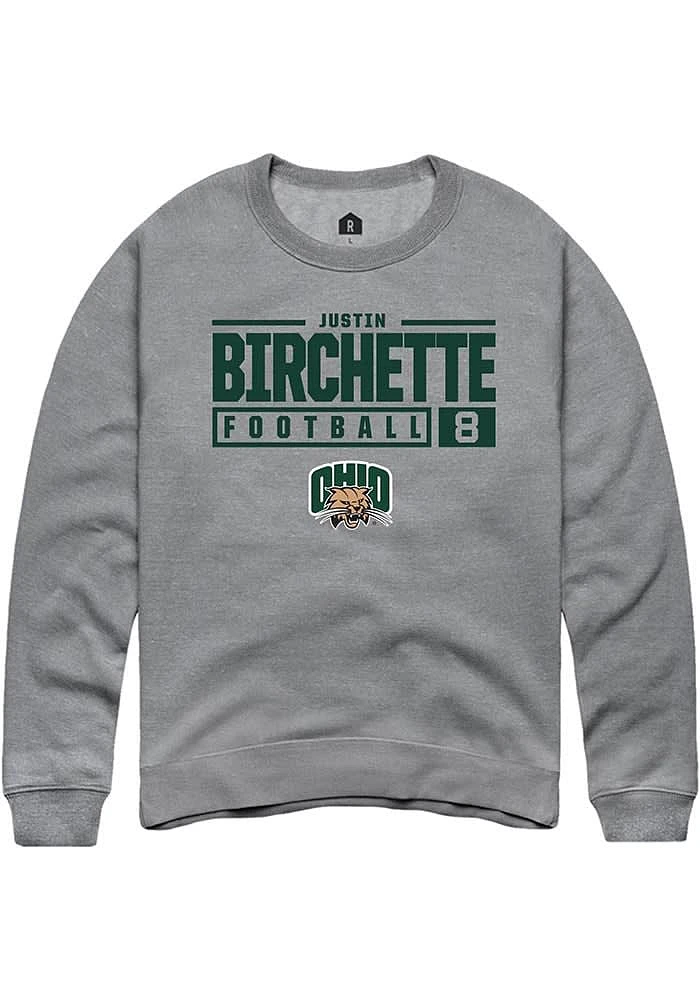 Justin Birchette  Rally Ohio Bobcats Mens Graphite NIL Stacked Box Long Sleeve Crew Sweatshirt