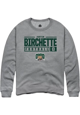 Justin Birchette  Rally Ohio Bobcats Mens Graphite NIL Stacked Box Long Sleeve Crew Sweatshirt