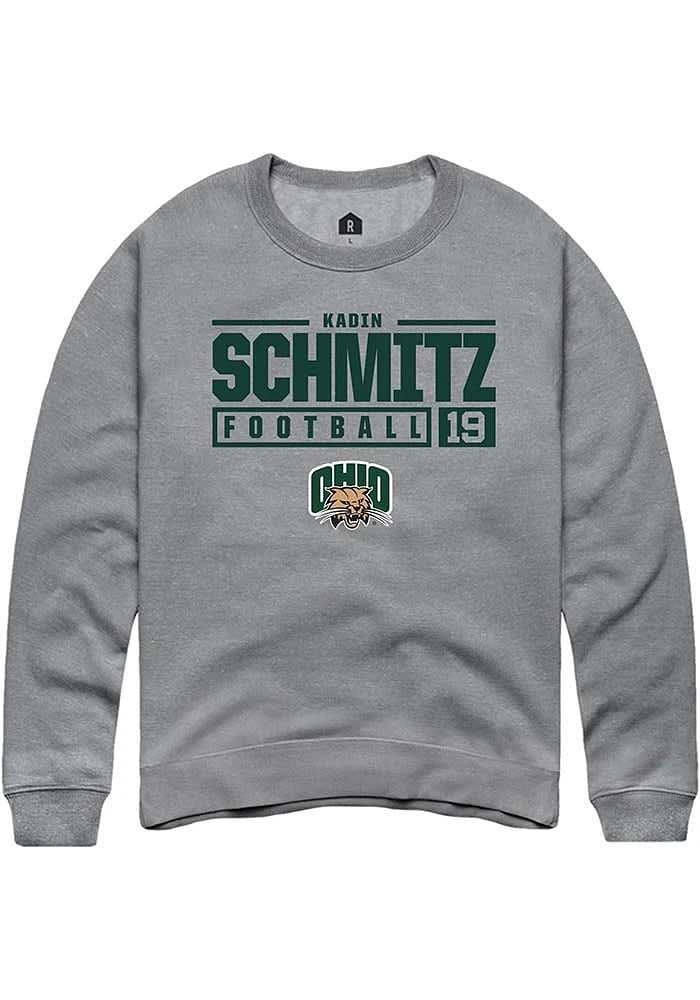 Kadin Schmitz  Rally Ohio Bobcats Mens Graphite NIL Stacked Box Long Sleeve Crew Sweatshirt