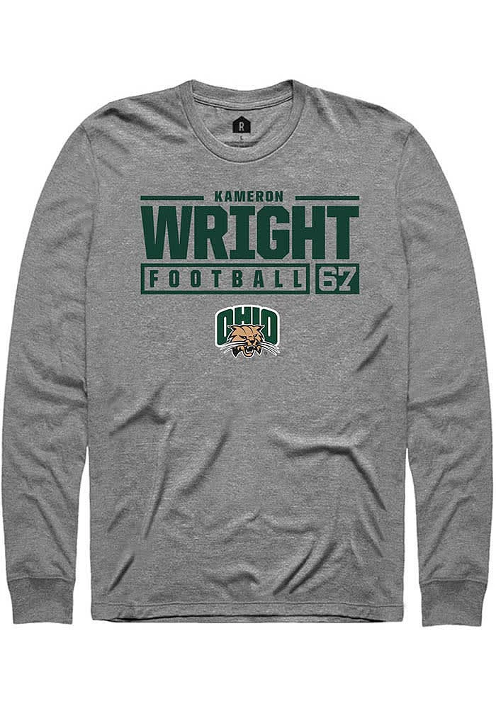 Kameron Wright  Ohio Bobcats Graphite Rally NIL Stacked Box Long Sleeve T Shirt