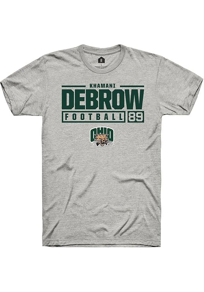 Khamani Debrow  Ohio Bobcats Ash Rally NIL Stacked Box Short Sleeve T Shirt