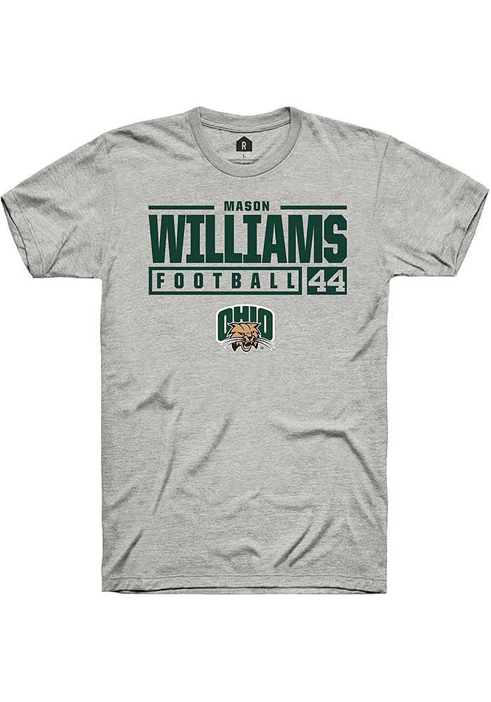 Mason Williams Ohio Bobcats Ash Rally NIL Stacked Box Short Sleeve T Shirt