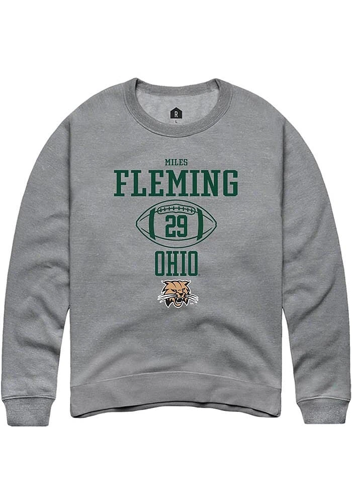 Miles Fleming  Rally Ohio Bobcats Mens Graphite NIL Sport Icon Long Sleeve Crew Sweatshirt