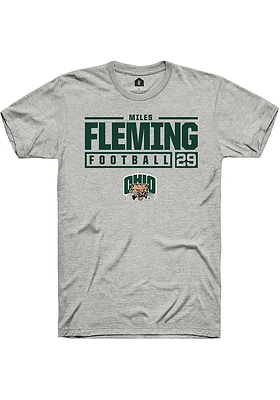 Miles Fleming  Ohio Bobcats Ash Rally NIL Stacked Box Short Sleeve T Shirt