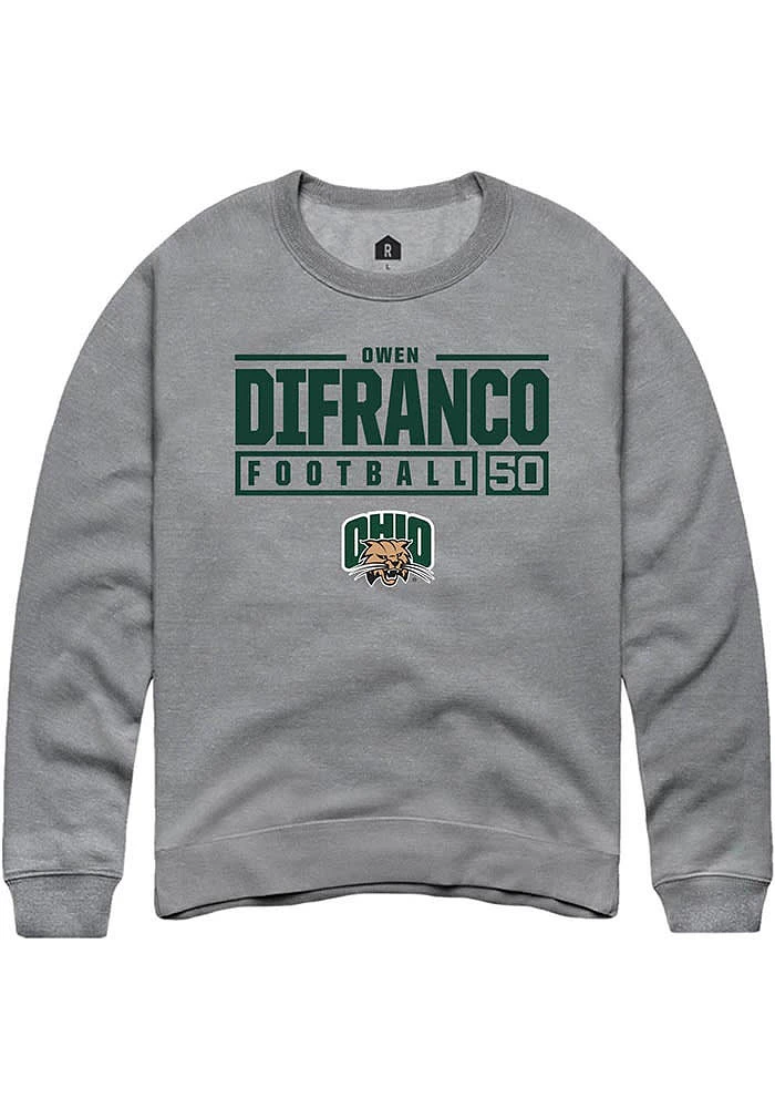 Owen DiFranco  Rally Ohio Bobcats Mens Graphite NIL Stacked Box Long Sleeve Crew Sweatshirt