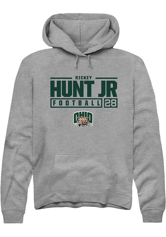 Rickey Hunt Jr  Rally Ohio Bobcats Mens Graphite NIL Stacked Box Long Sleeve Hoodie