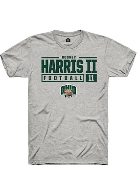 Rodney Harris II  Ohio Bobcats Ash Rally NIL Stacked Box Short Sleeve T Shirt